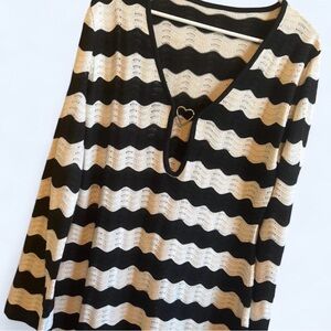 Swim Cover - Cabo Vibes! Black and Cream Striped Lightweight Long Sleeve. OS